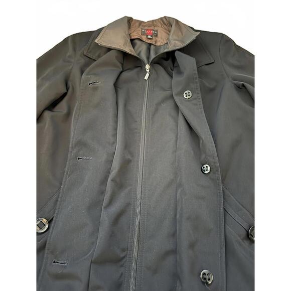 Gallery Petite Women's Black Trench Coat With Lining Zipper and Buttons - Picture 3 of 9